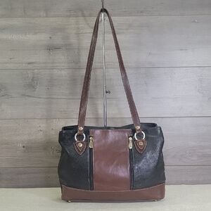 Vintage Valentina Black and Brown Leather Tote Shoulder Bag